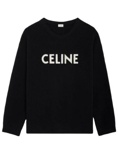 Logo Oversized Wool Knit Top Black - CELINE - BALAAN 2