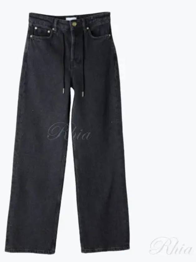 Drawstring Straight Jeans Black - GANNI - BALAAN 2