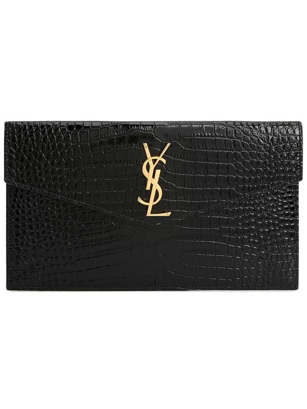 Crocodile Embossed Uptown Clutch Bag Black - SAINT LAURENT - BALAAN 1