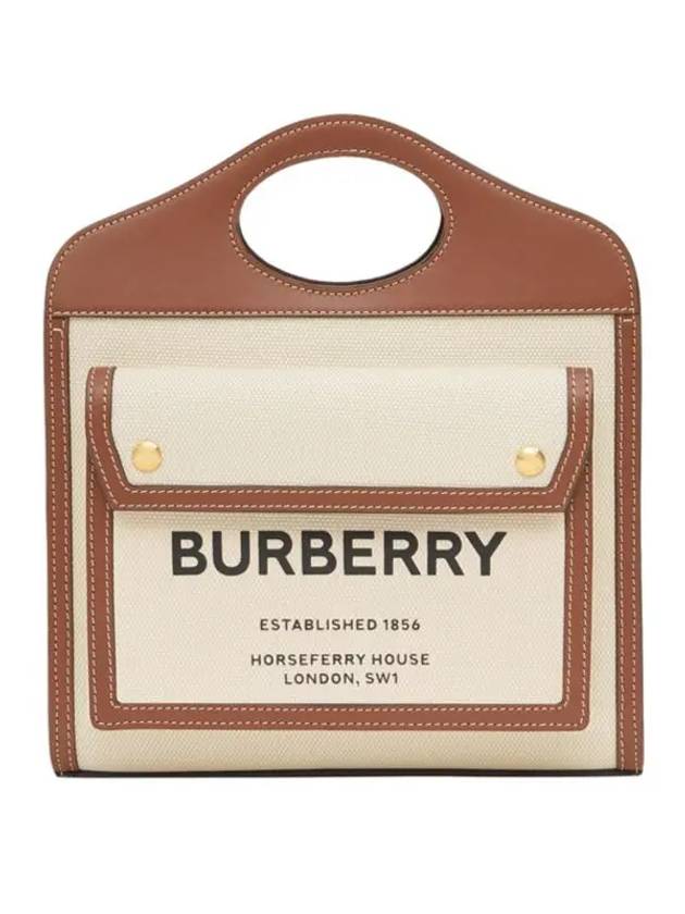 Mini Two-Tone Canvas And Leather Pocket Bag Natural Malt Brown - BURBERRY - BALAAN 2