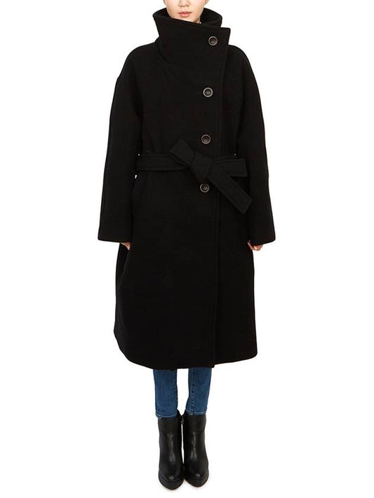 High-Neck Belted Wool Single Coat Black - ACNE STUDIOS - BALAAN 2