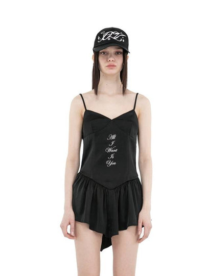 Lettering Satin Short Dress Black - ITZAVIBE - BALAAN 2