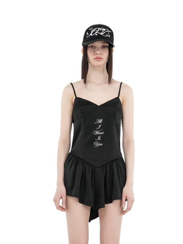 Lettering Satin Short Dress Black - ITZAVIBE - BALAAN 1