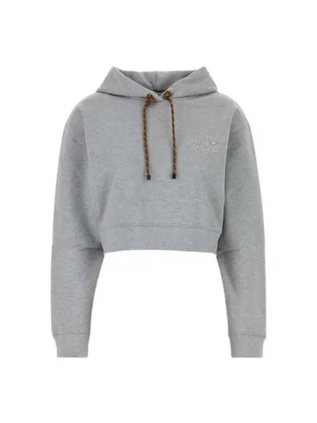 Logo Drawstring Crop Cotton Hoodie Grey - MIU MIU - BALAAN 2