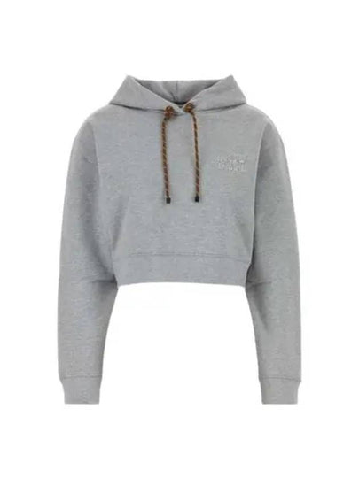 Logo Drawstring Crop Cotton Hoodie Grey - MIU MIU - BALAAN 2