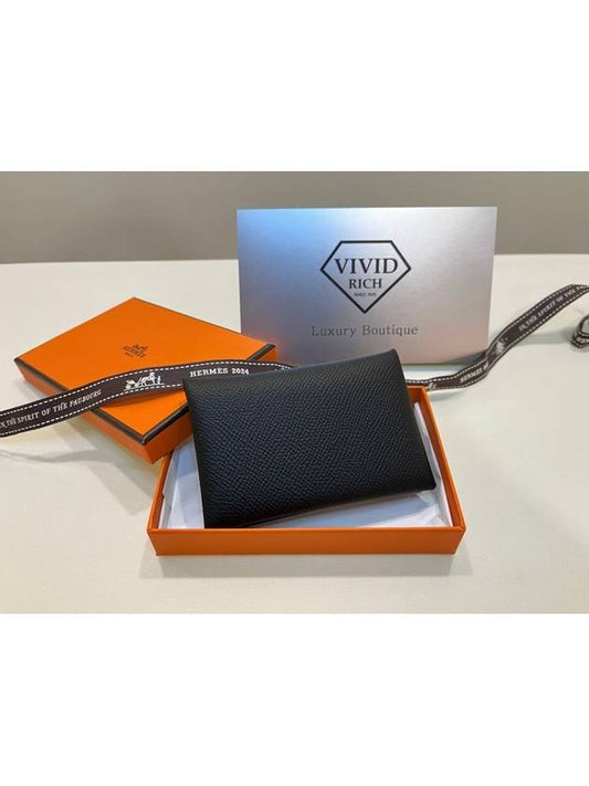 Calvi Absong Palladium Hardware Card Wallet Black - HERMES - BALAAN 2