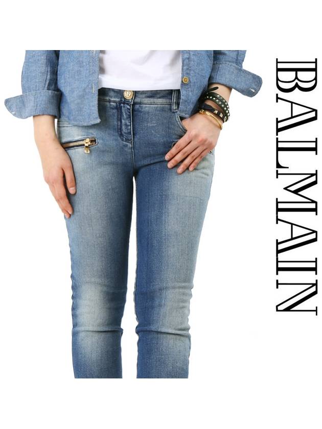 Women's Zipper Skinny Jeans Blue - BALMAIN - BALAAN 2