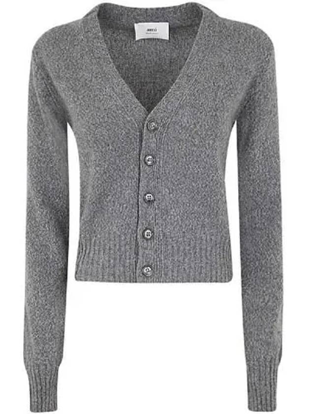 Embroidered Heart Logo Cashmere Cardigan Heather Grey - AMI - BALAAN 2