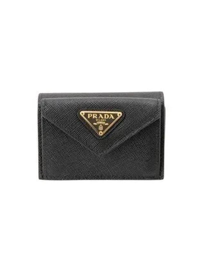 Saffiano Triangle Logo Flap Half Wallet Black - PRADA - BALAAN 2