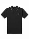 Men's Two Line Wappen Patch Cotton Short Sleeve Polo Shirt Black - STONE ISLAND - BALAAN 2