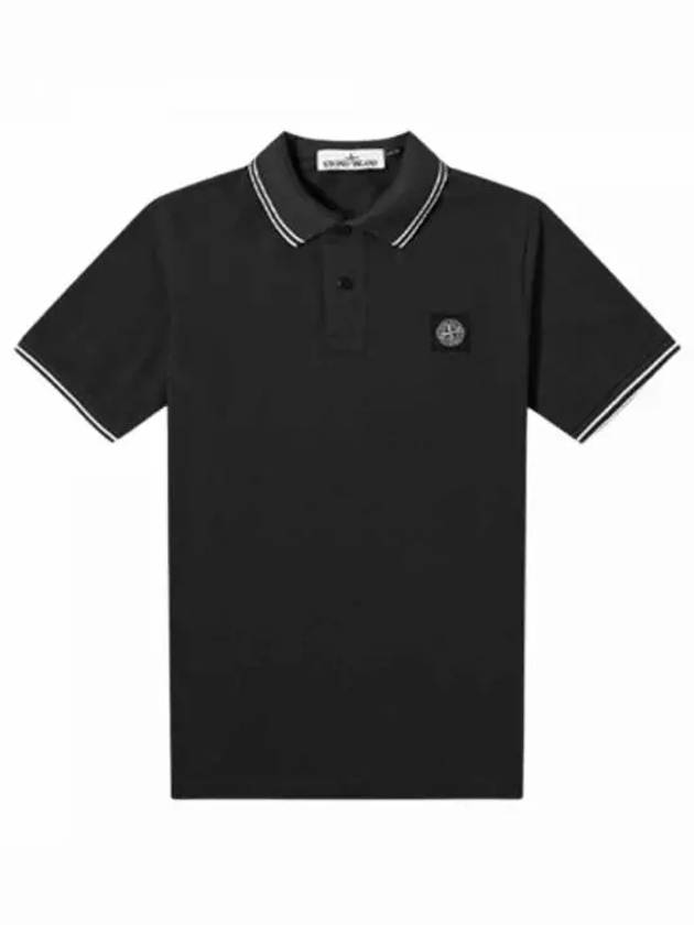 Men's Two Line Wappen Patch Cotton Short Sleeve Polo Shirt Black - STONE ISLAND - BALAAN 2