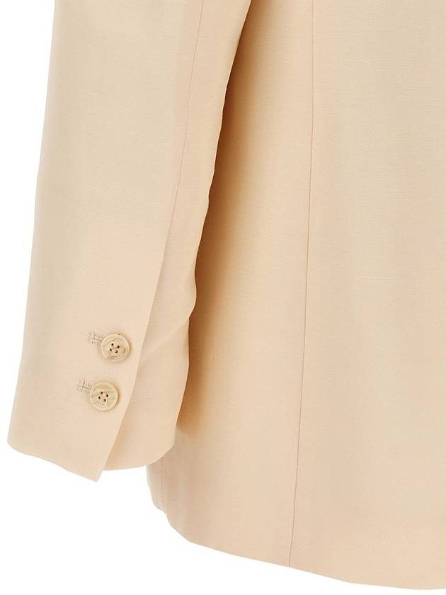 Beige Single-Breasted Jacket With Shawl Neckline In Linen Blend Woman - TWINSET - BALAAN 4