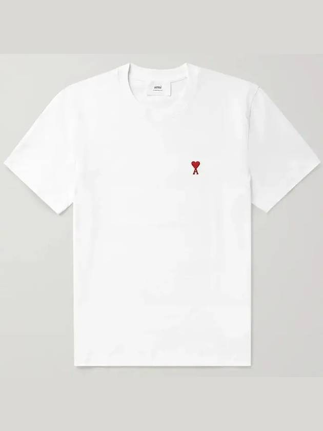 Mini Heart Embroidered Logo Short Sleeve T-Shirt  White - AMI - BALAAN 2