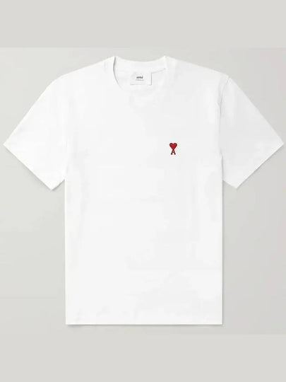 Mini Heart Embroidered Logo Short Sleeve T-Shirt  White - AMI - BALAAN 2