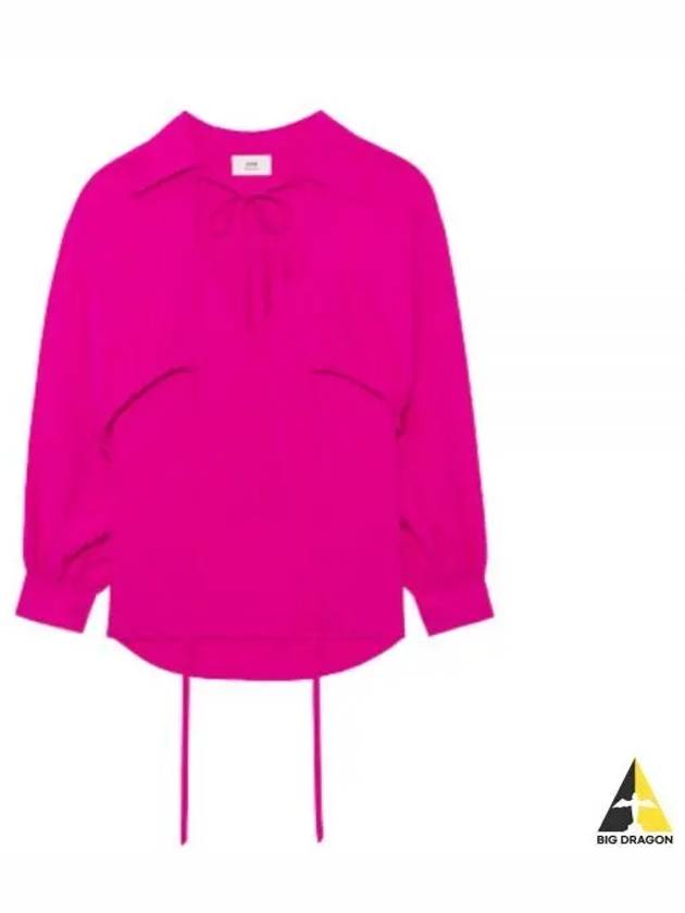 Bow Neck Viscose Short Dress Fuchsia Pink - AMI - BALAAN 2