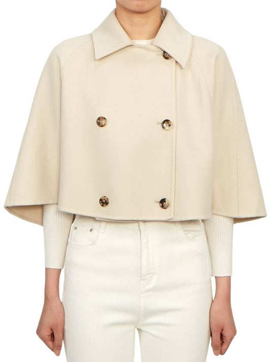 Volume Crop Double Breasted Virgin Wool Cape Beige - MAX MARA - BALAAN 2