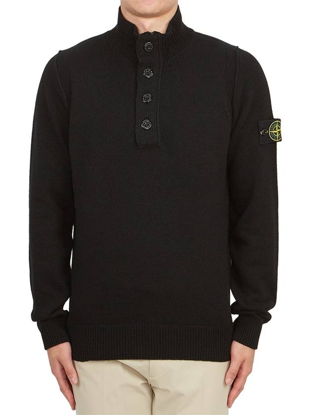 Wappen Patch Button Knit Top Black - STONE ISLAND - BALAAN 2