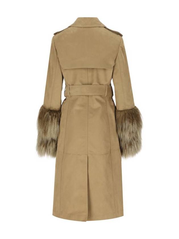 Shearling Cuffs Long Cotton Nylon Trench Coat Mountain - BURBERRY - BALAAN 3