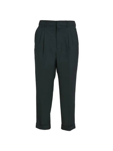 Pin Tuck Tailored Fit Tapered Wool Straight Pants Green - AMI - BALAAN 1