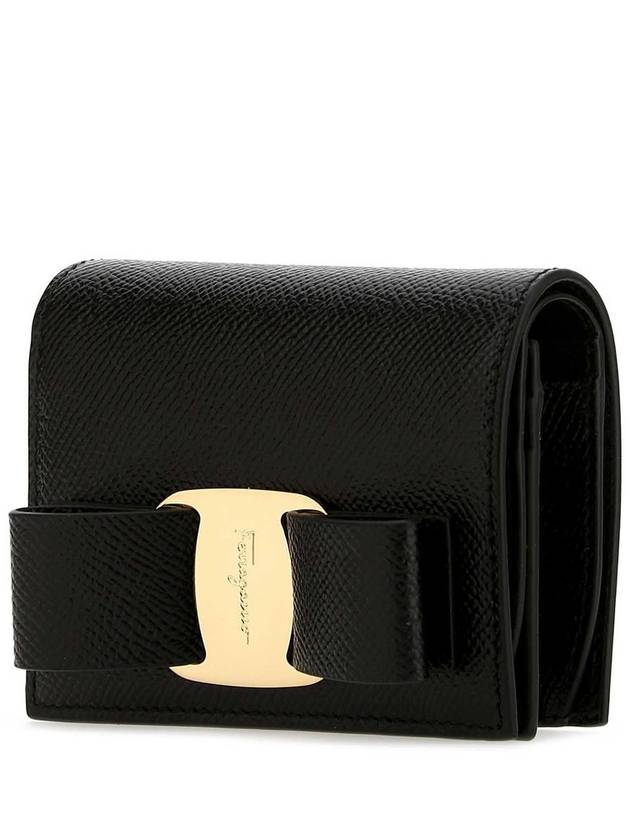 Vara Bow Gloss Flap Half Wallet Black - SALVATORE FERRAGAMO - BALAAN 3