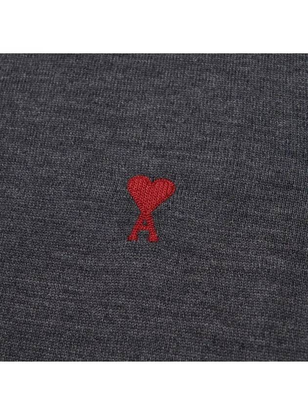 Heart Embroidered Logo Crew Neck Knit Top Heather Grey - AMI - BALAAN 4