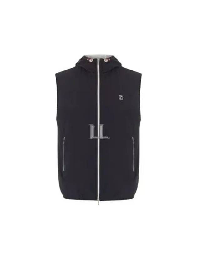 Drawstring Hooded Zipped Vest Navy - BRUNELLO CUCINELLI - BALAAN 2