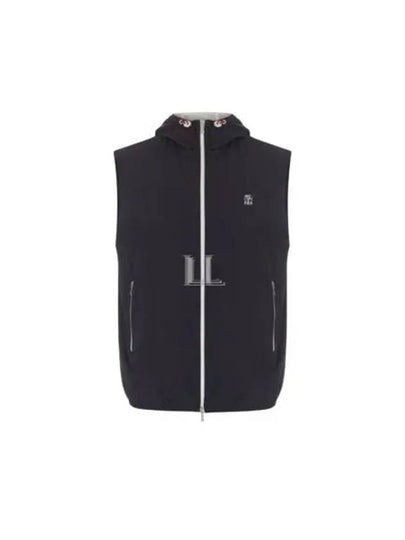 Drawstring Hooded Zipped Vest Navy - BRUNELLO CUCINELLI - BALAAN 2