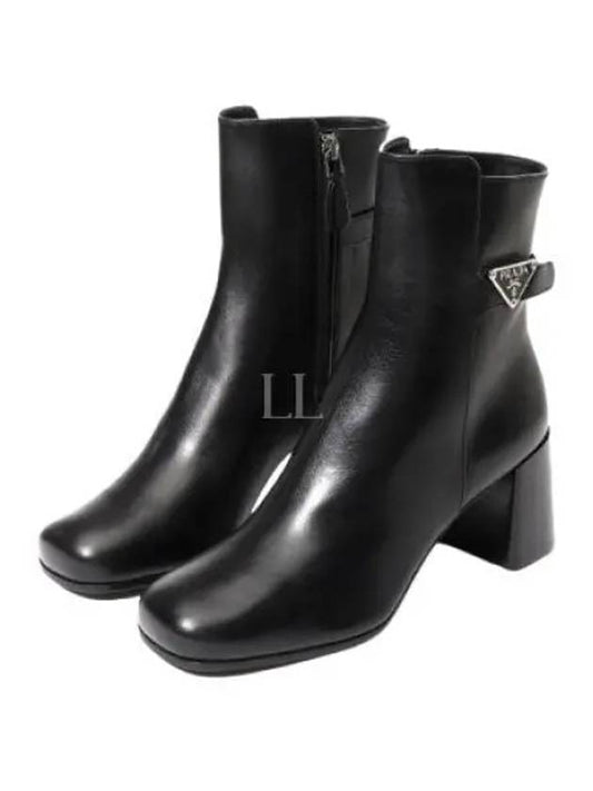 Triangle Logo Leather Middle Boots Black - PRADA - BALAAN 2