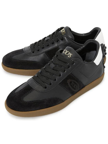 Women's Leather Suede Low Top Sneakers Black - TOD'S - BALAAN 1