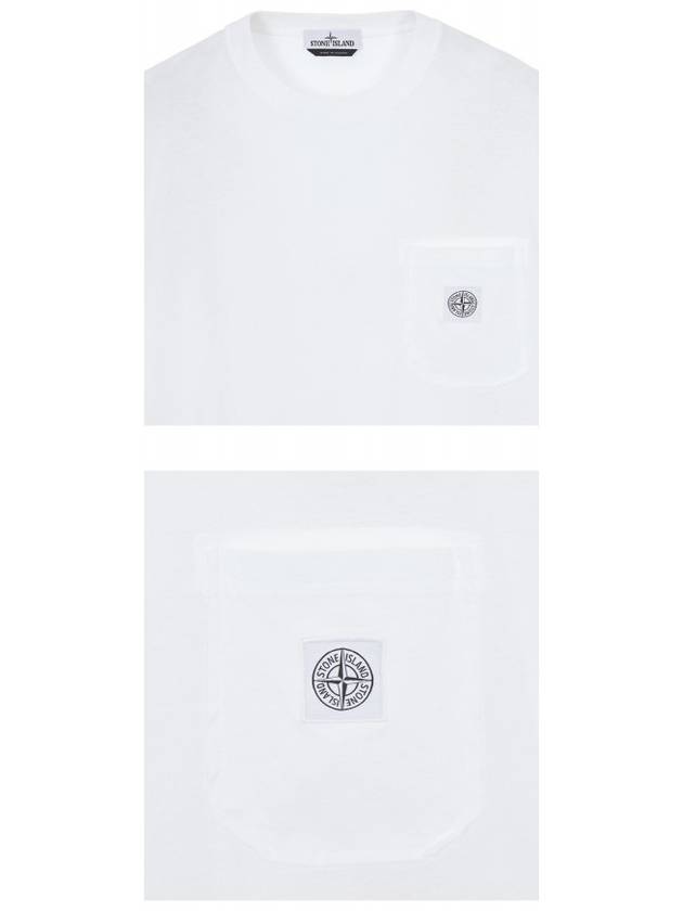 Pisato Logo Patch Pocket Round Short Sleeve T-Shirt White - STONE ISLAND - BALAAN.