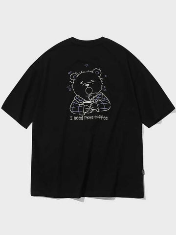 Coffe Bear embroidered short sleeve t-shirt black - CPGN STUDIO - BALAAN 1