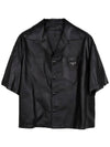 Triangle Logo Nappa Leather Short Sleeve Shirt Black - PRADA - BALAAN 2