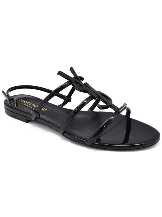 YSL Cassandra patent leather flat sandals black - SAINT LAURENT - BALAAN 2