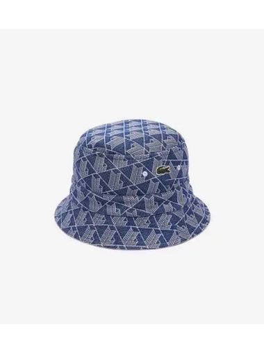 Monogram Reversible Bucket Hat Navy - LACOSTE - BALAAN 1