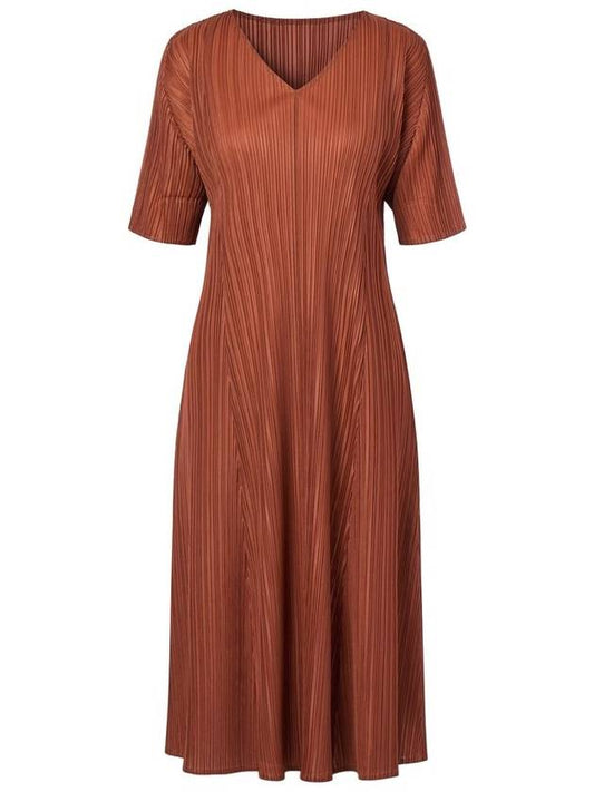 Women's folding pleated V-neck dress brown - MONPLISSE - BALAAN 1