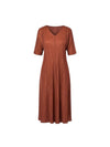 Women's folding pleated V-neck dress brown - MONPLISSE - BALAAN 2