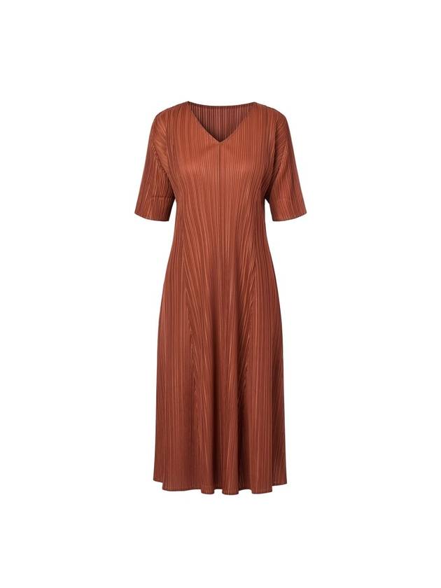 Women's Folding Pleated V-Neck Long Dress Brown - MONPLISSE - BALAAN 2