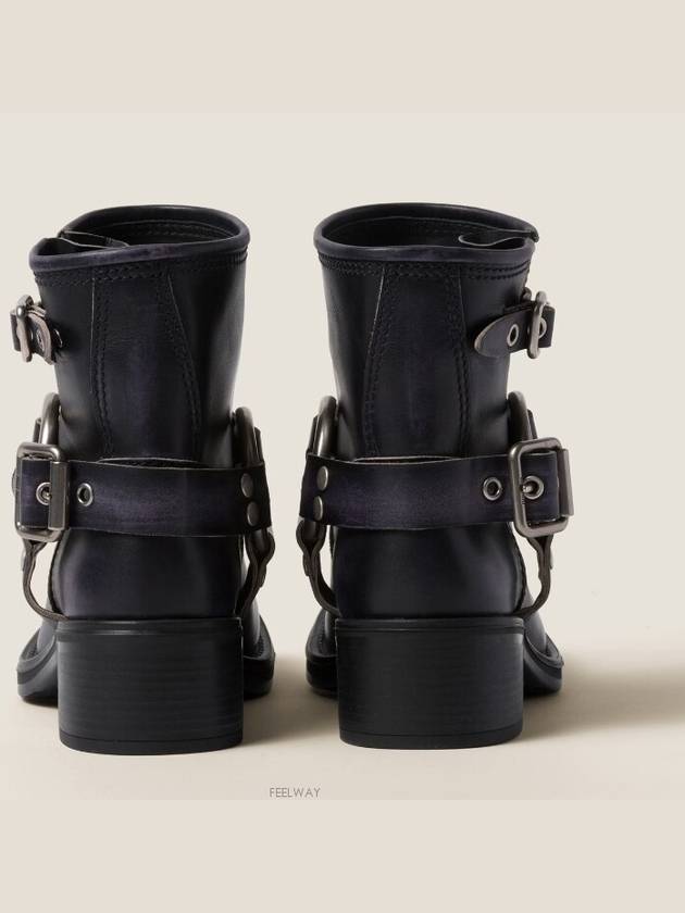 Vintage Look Leather Middle Boots Black - MIU MIU - BALAAN 4