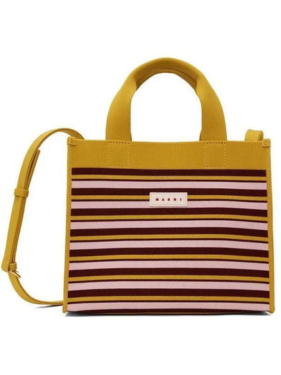 Logo Patch Striped Jacquard Tote Bag Yellow - MARNI - BALAAN 2