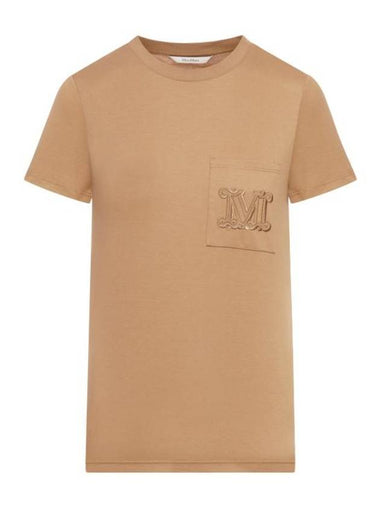 Embroidered Logo Crew Neck Short Sleeve T-Shirt Camel - MAX MARA - BALAAN 1