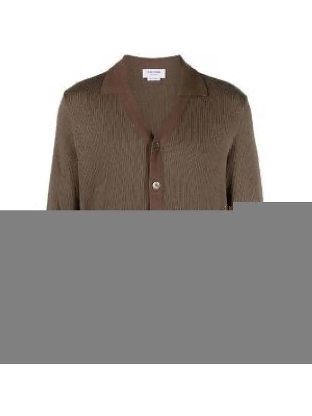 Logo Patch Rib Cardigan Brown - THOM BROWNE - BALAAN 2