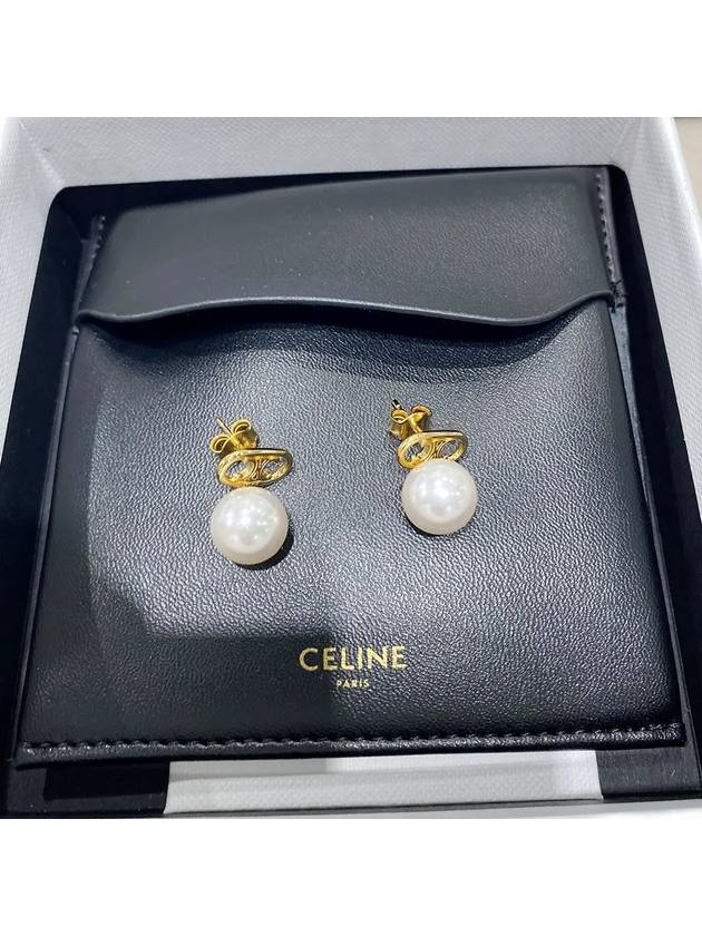 Maillon Triomphe Pearl Gold Earrings White - CELINE - BALAAN 3