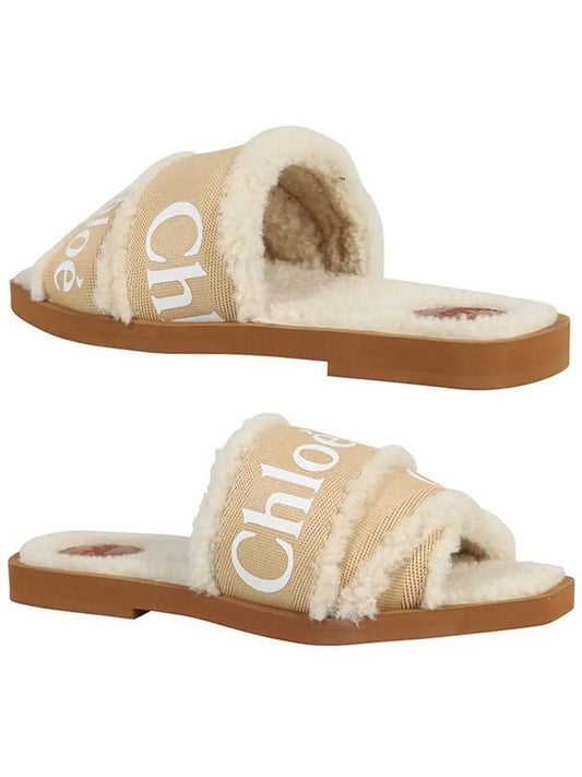 Woody Shearling Flat Mule Slippers Beige - CHLOE - BALAAN 2