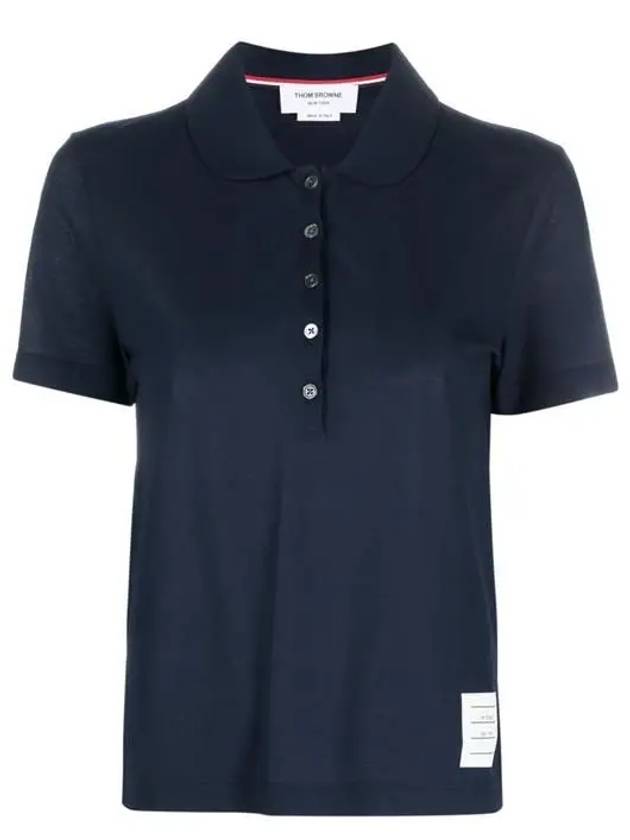 Women's Round Collar Short Sleeve Polo Shirt Navy - THOM BROWNE - BALAAN 2