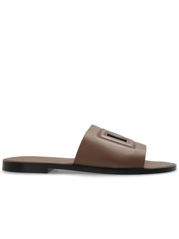 Dolce & Gabbana Leather Slides With Logo, Men's, Brown - DOLCE&GABBANA - BALAAN 1