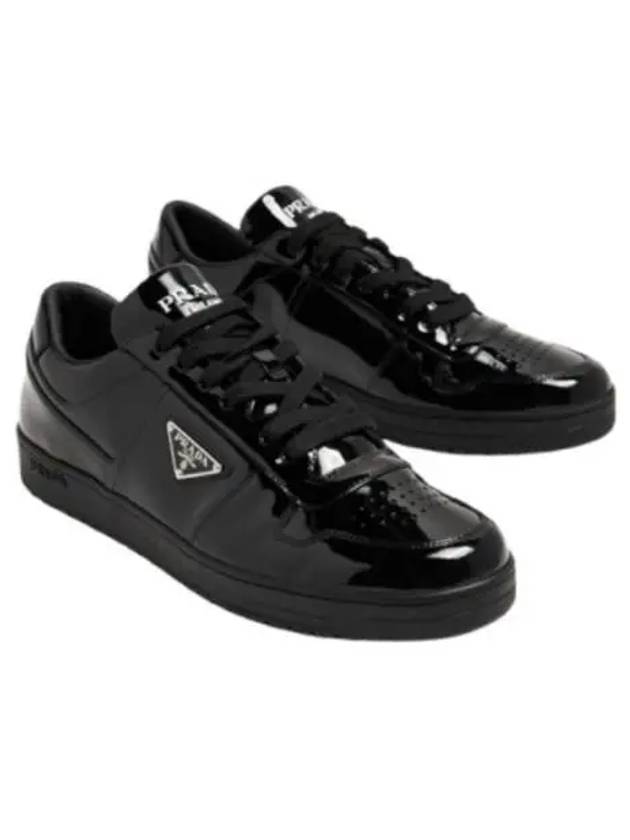 Men's Downtown Triangle Logo Leather Low Top Sneakers Black - PRADA - BALAAN 2