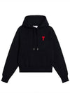 Heart Embroidered Logo Organic Cotton Hoodie Black - AMI - BALAAN 2