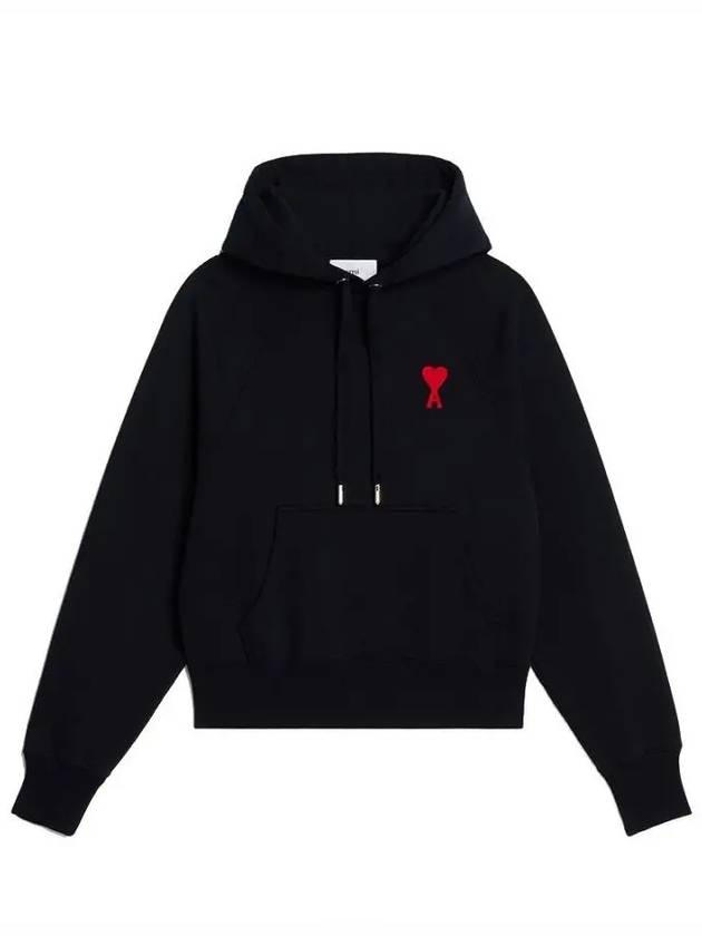 Heart Embroidered Logo Organic Cotton Hoodie Black - AMI - BALAAN 2