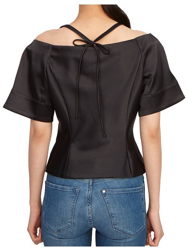 Double Satin Fitted Open Neck Blouse Black - GANNI - BALAAN 7