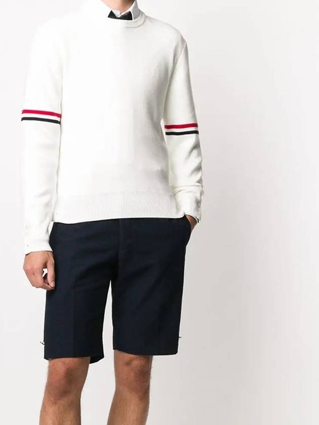 Men's Milan Stitch Armband Crew Neck Knit Top White - THOM BROWNE - BALAAN 2